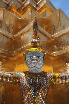 Giant statue of a beautiful Golden Pagoda in Wat Phra Kaew, Bangkok, Thailand