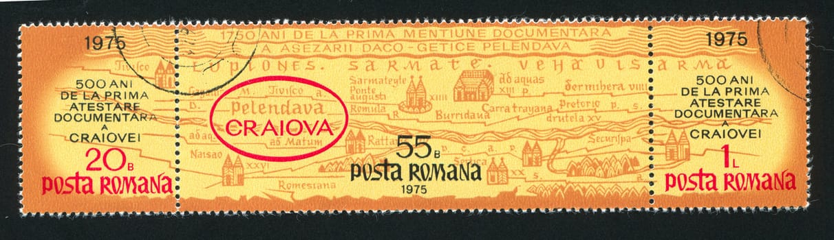 ROMANIA - CIRCA 1975: stamp printed by Romania, shows map showing location of Craiova, circa 1975