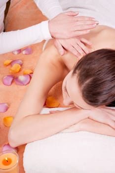 young attractive smilig woman doing wellness spa relaxing massage