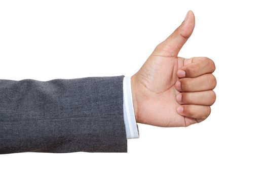 Hand of business man with thumb up