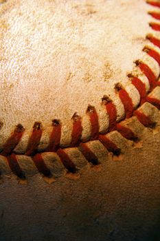 Closeup of an old used baseball