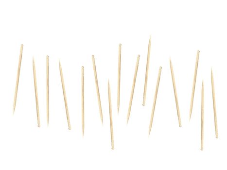A close up shot of a wooden toothpicks on white