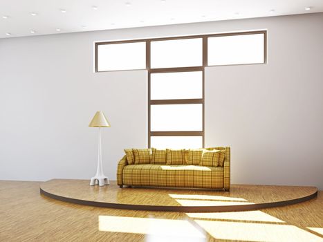 Livingroom with sofa  and a lamp near the windows