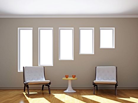 Chairs and a table in the livingroom near the window