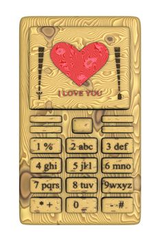 Wooden mobile phone and love message.