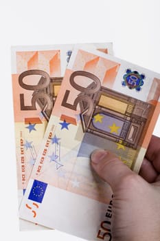 some europen money on a hand in time of crisis