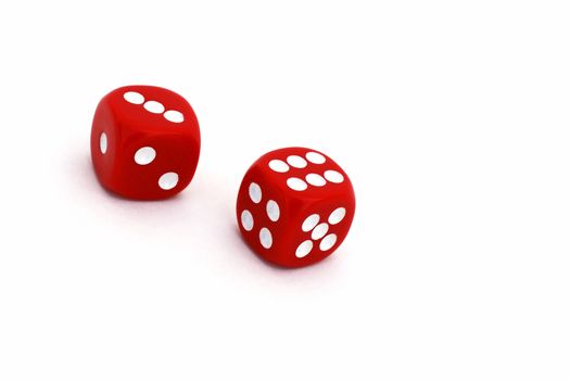 Pair of red dice on white background