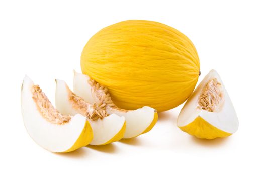 Yellow melon fruit isolated on white background