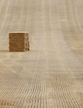 a bale of straw on a sunny morning in a small village