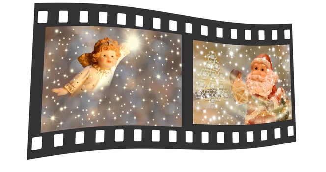 negative film with pictures of an angel Christmas and Santa Claus