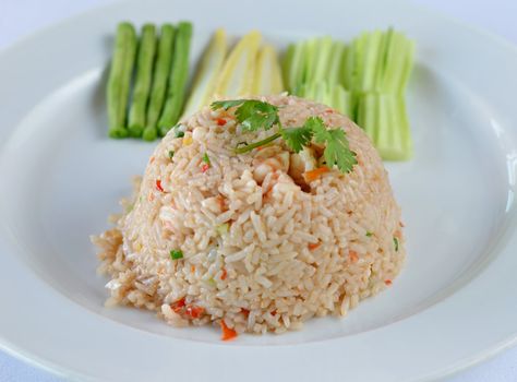 delicious food , prawns fried rice with chilli sauce