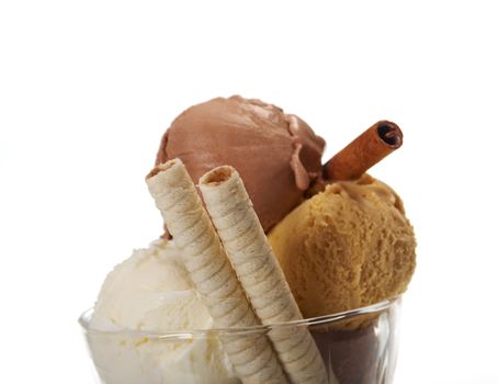 ice cream in a glass vase. closeup.isolated on white background.
