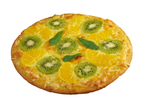 homemade sweet pizza with fruit.with orang kiwi,sauce