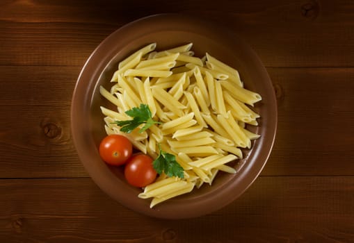 delicious macaroni pasta on wooden table