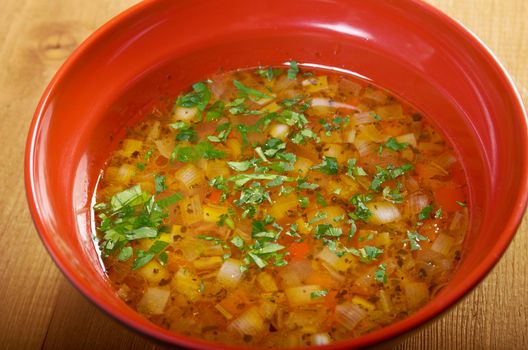 Closeup of bowl of hot fresh Minestrone soup