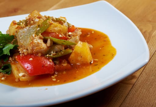 chicken and pineapples  sauce.closeup