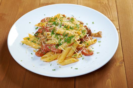  Italian Penne rigate pasta with sausage,perish