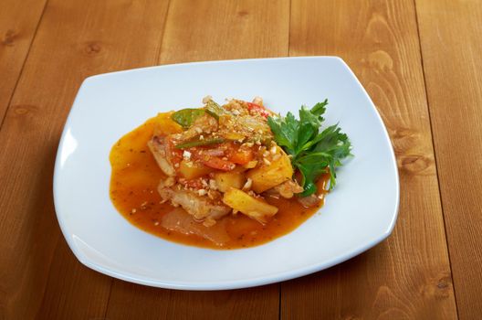 chicken and pineapples  sauce.closeup
