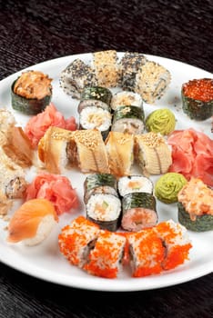 view of closeup japanese sushi set at plate