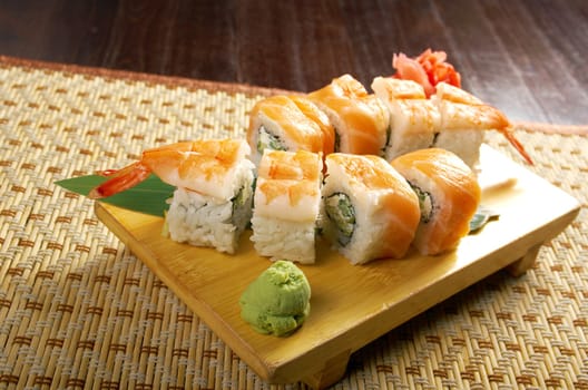 Japanese sushi  traditional japanese food.Roll made of Smoked fish