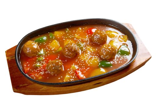 chinese cuisine .pork with tart sweet sauce,pineapple and pepper