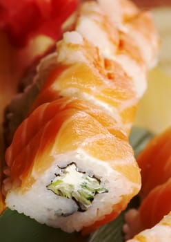 Japanese sushi  traditional japanese food.Roll made of Smoked fish