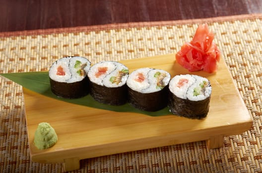 Japanese sushi  traditional japanese food.Roll made of Smoked fish