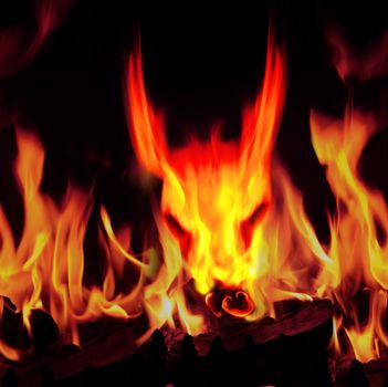 bright flames with a face of a beast from hells flames