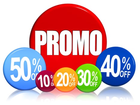 3d color circles with different percentages and text Promo