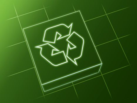 wire glowing recycle sign over box and net