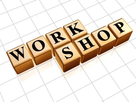 Workshop  3d golden box with black text