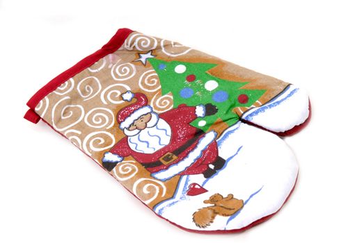 oven mitt for Christmas meals on white background