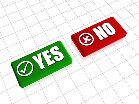 Yes and no 3d red and green blocks with text and signs