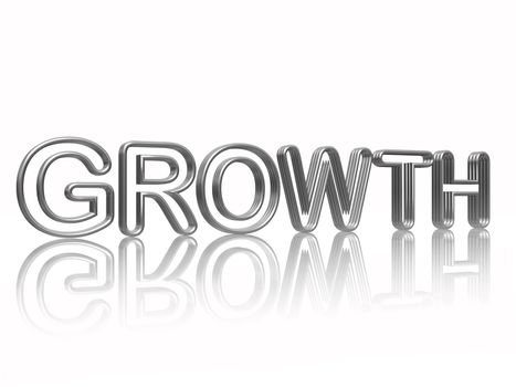 growth isolated 3d silver text with reflection
