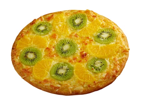 homemade sweet pizza with fruit.with orang kiwi,sauce
