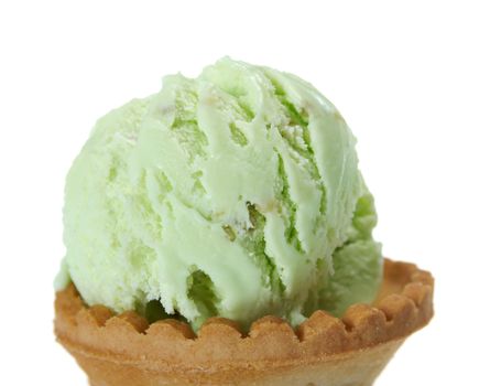 pistachio ice cream . closeup.isolated on white background.
