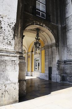 Ancient Arches on Commercial square, Lisbon, Portugal