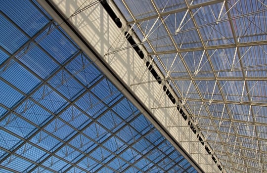 the top of contemporary glass building
