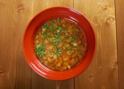 Closeup of bowl of hot fresh Minestrone soup
