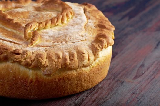fish pie  with codfish and halibut.closeup.coulibiac . Shallow depth-of-field