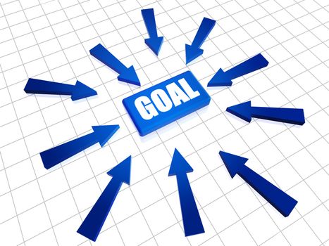 Blue text goal 3d box with arrows over white