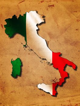 Italian map with flag over old paper