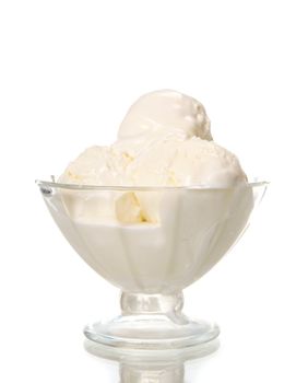 ice cream in a glass vase. closeup.isolated on white background.
