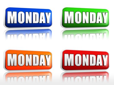 Monday Four color buttons with sign red, blue, orange, green