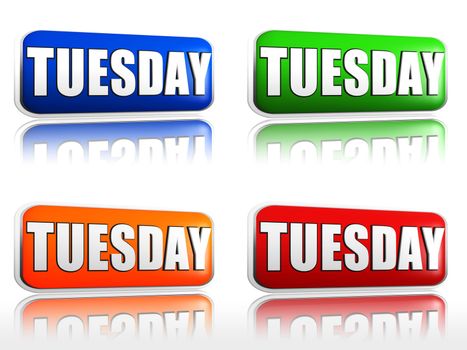 Tuesday Four color buttons with sign red, blue, orange, green