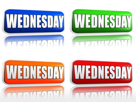 Wednesday Four color buttons with sign red, blue, orange, green