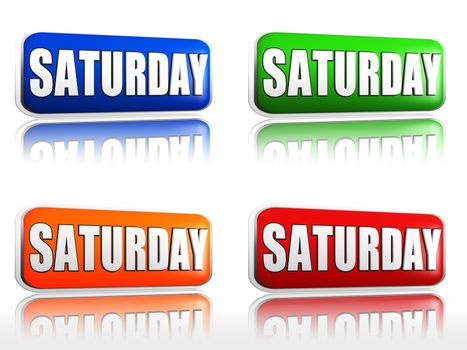 Saturday Four color buttons with sign red, blue, orange, green