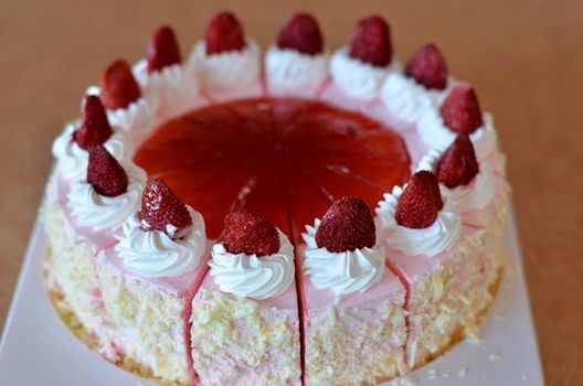 strawberry ice cream cake , Beautiful decorated fruit cake