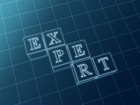 expert � 3d glass boxes with text over dark background