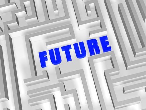 future- 3d blue text in white labirint 